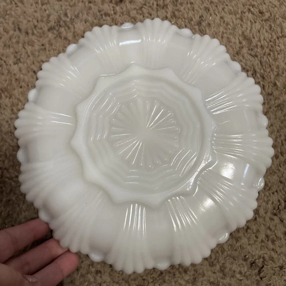 Vintage 3 Section White Milk Glass Serving Plate Relish Dish Tray Gold Trim 10